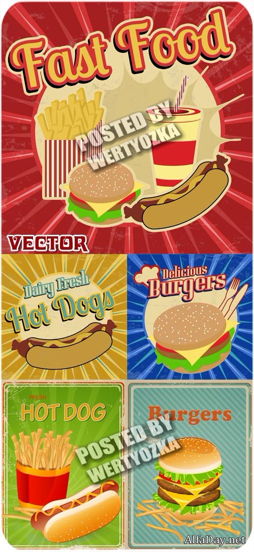 ������� � �������, ������� ������� / Burgers and hot dogs, fast food - stock vector