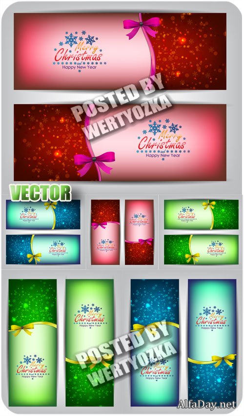 �������������� �������� � ���������� / Christmas card with ribbons - vector stock