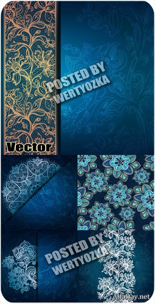 ����� ��������� ���� � �������� ������ / Vector blue background with beautiful pattern