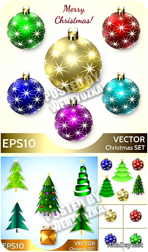 ���������� ����, ���� / Christmas balls, christmas tree - Stock vector