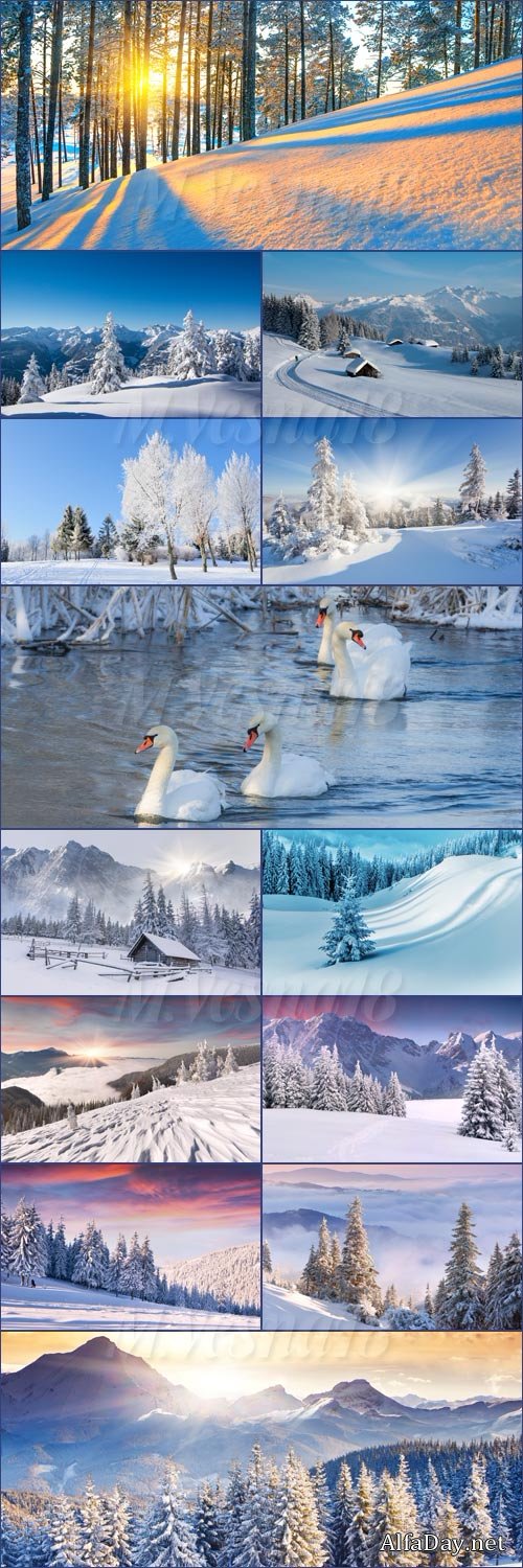 ���������� ������ ����-������� � ����, ��������� ������� /  Beautiful winter photo-landscapes and Wallpaper, raster clipart