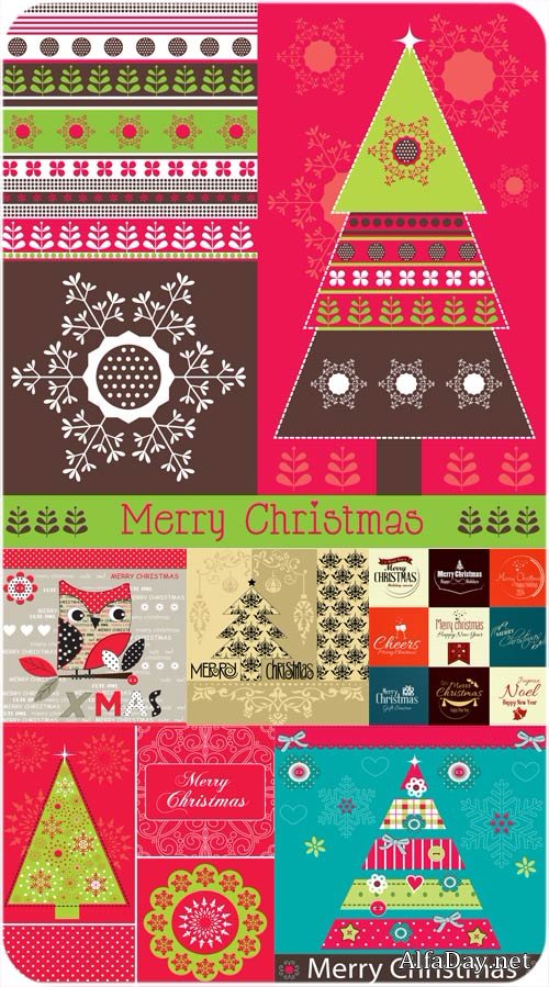 Christmas vector background with different elements and patterns