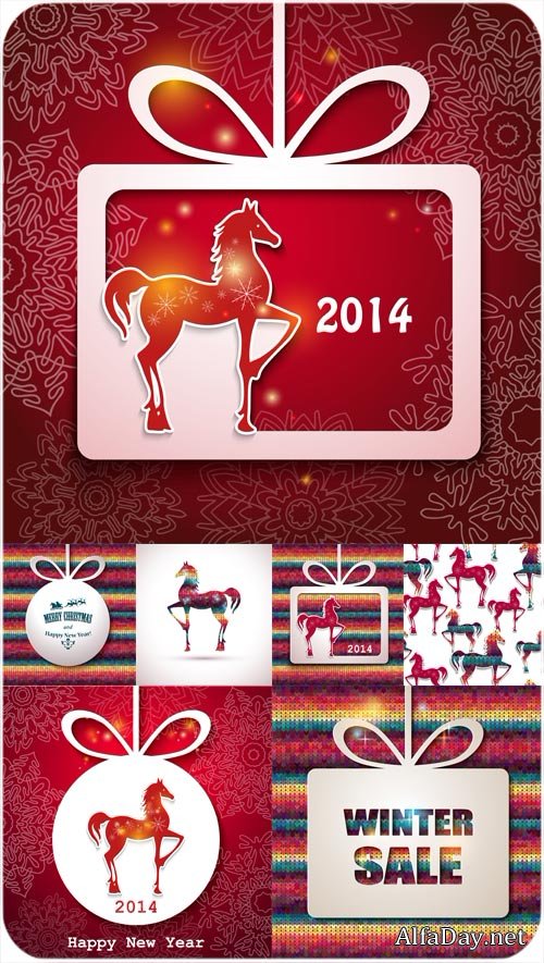 Christmas vector background with horses