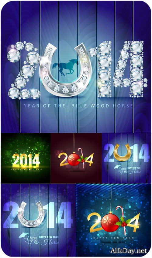 2014 horse and horseshoe with precious stones - vector