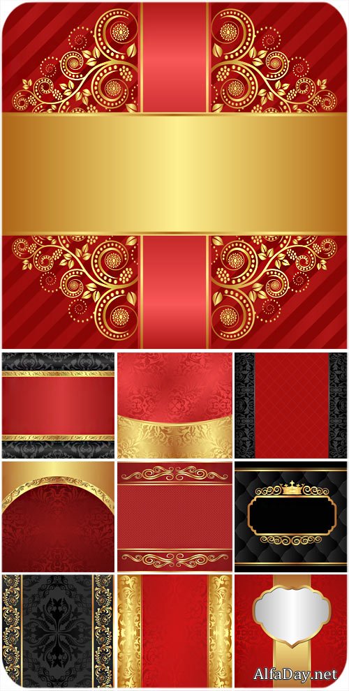 Golden patterns , red and black backgrounds vector , vintage