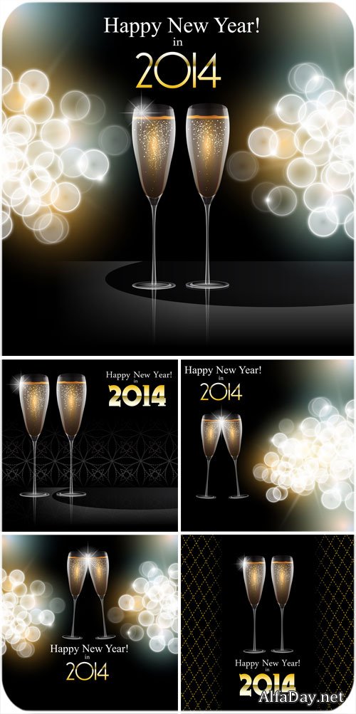 Glasses of champagne at New Year - vector