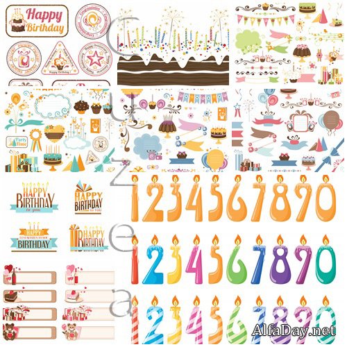 Vector elements and numeration for happy birthday