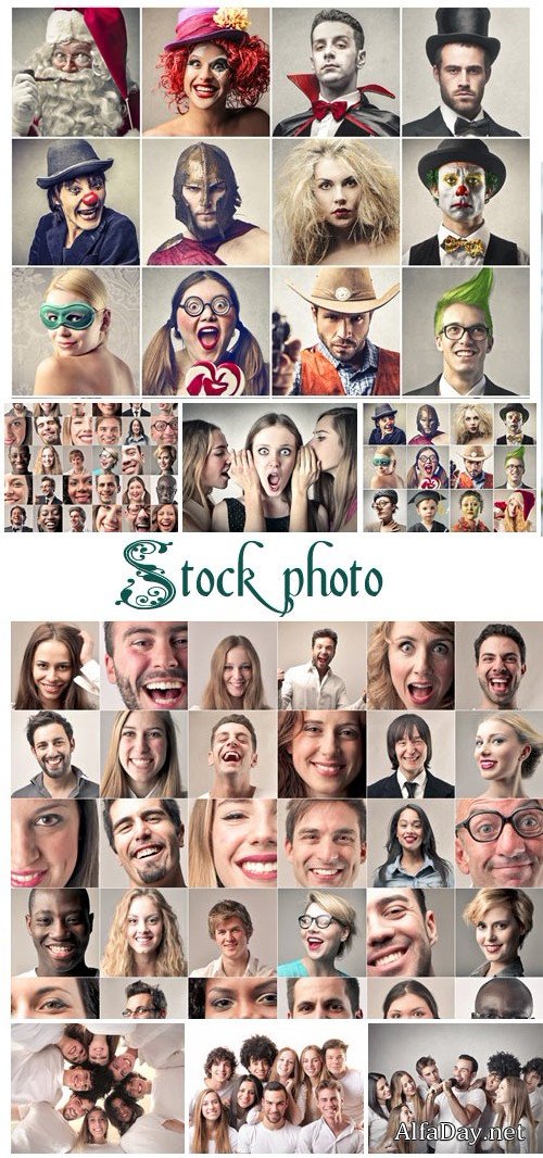 People faces with different emotions - stock photo