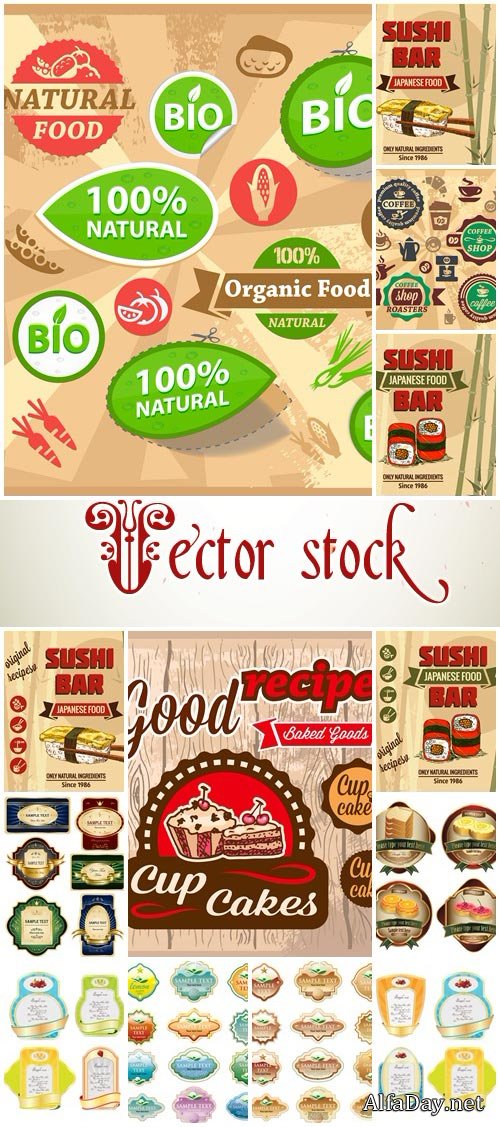 Food labels collection, 5 - vector stock