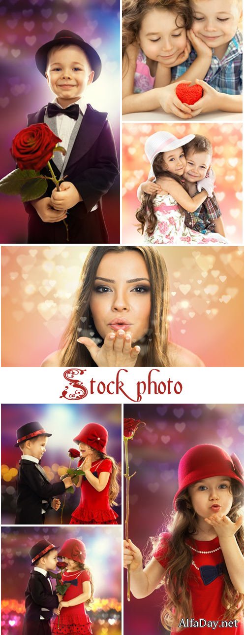 Couple children on shine background - stock photo