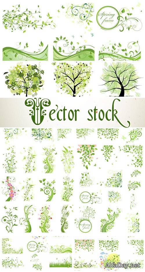 Spring vector elements and frames - vector stock
