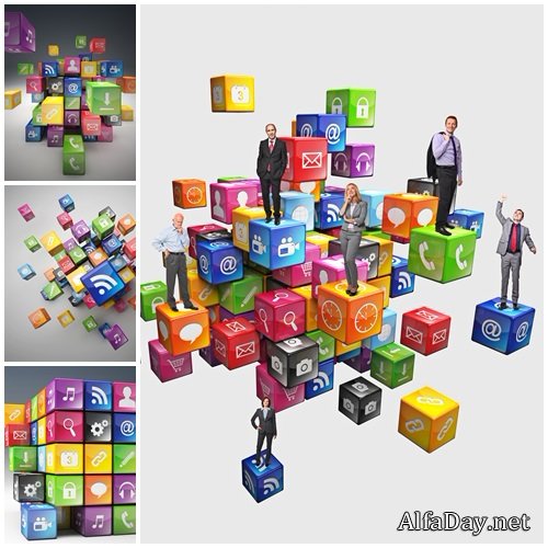 People and icon cubes - stock photo