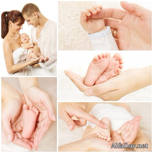 Small baby and mother hands, 9 - stock photo