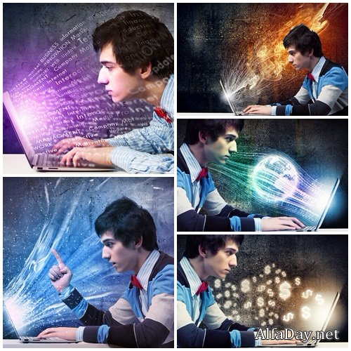 Creative people, internet, company work - stock photo