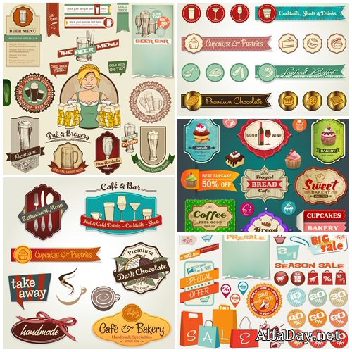 Vector retro set of different Sale buttons, labels, icons