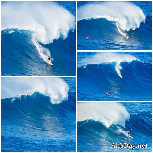 Surfer riding giant wave - stock photo