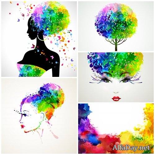 Summer decorative composition with girl - vector stock