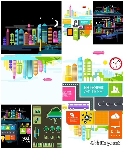 Infographic vector elements with town - vector stock