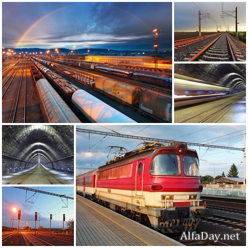 Road and train - stock photo