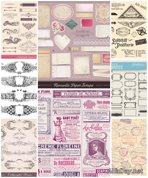Vector set of retro, vintage illustration,3  - vector stock