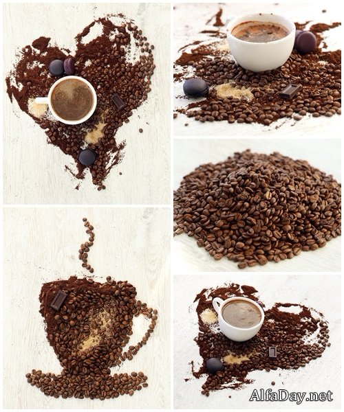 Cofee cup on white wood - stock photo