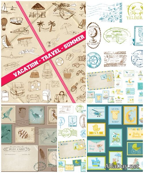 Vintage travel and children elements - vector stock