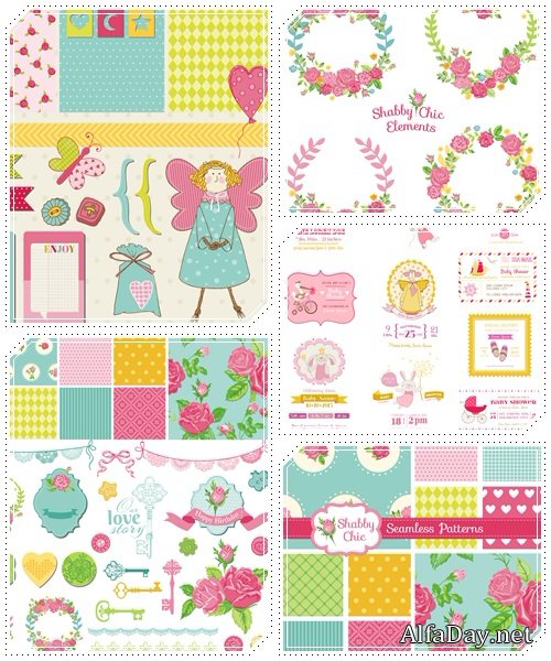 Children vintage floral elements - vector stock