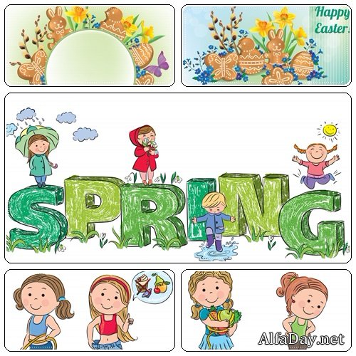 Easter card and kids on letters - vector stock