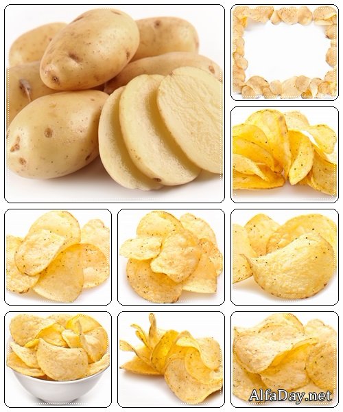 Chips from potato on white backgr - stock photo