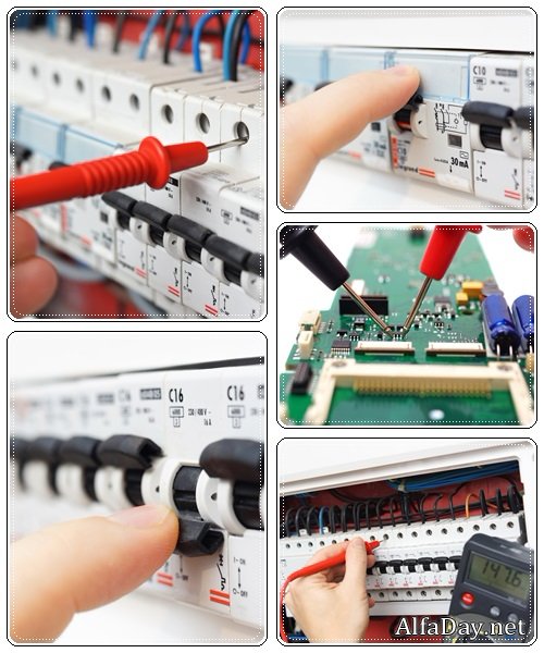 Hand of an electrician with multimeter - stock photo