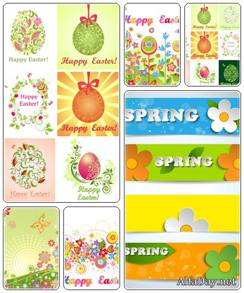 Set of spring and easter elements, 6  - vector stock