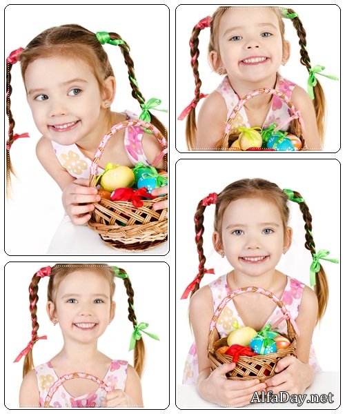 Young girl and easter basket - stock photo