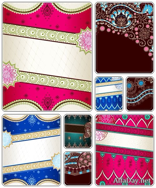 Vibrant  banner inspired by Indian mehndi designs - vector stock