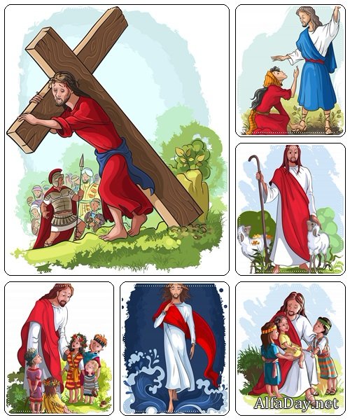 Set of easter elements with Iesus, 7  - vector stock