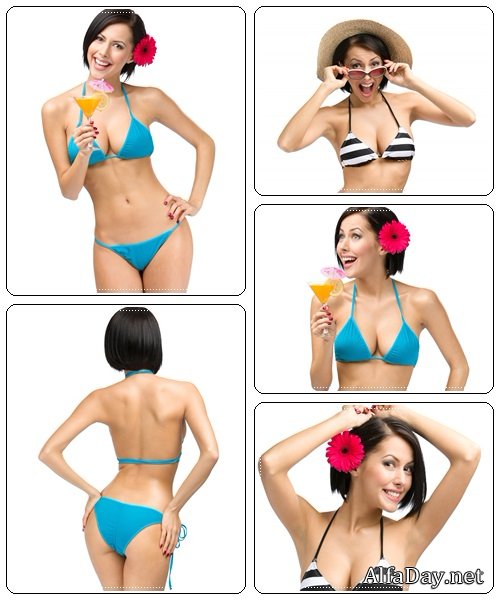 Female wearing bikini and flower in hair - stock photo