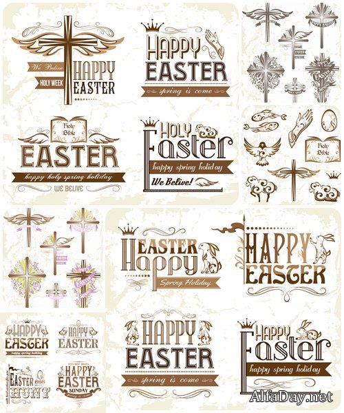 Set of spring and easter elements, 12  - vector stock