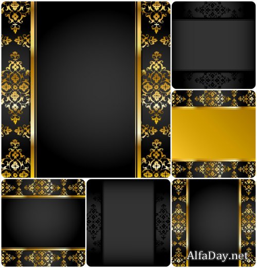 ������ ��������� ���� � �������� ������� / Black vector background with golden patterns