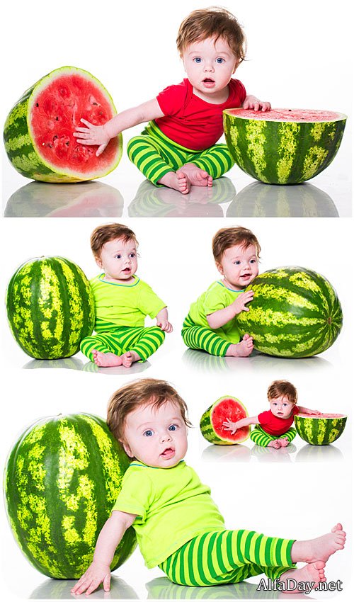 ��������� ������� � ������� - ���� ���� / Small child with watermelon