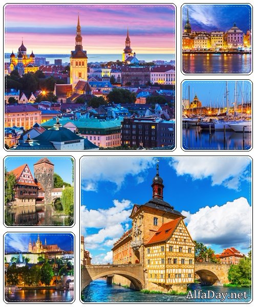Town on the water - stock photo