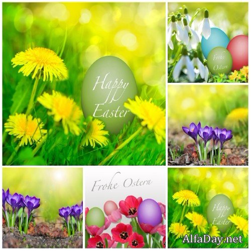 �����, �������� ���� � ������� / Easter, spring background with flowers - Stock Photo
