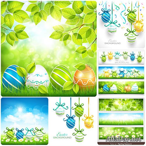 �����, �������� ���� / Easter, spring background with Easter eggs, vector