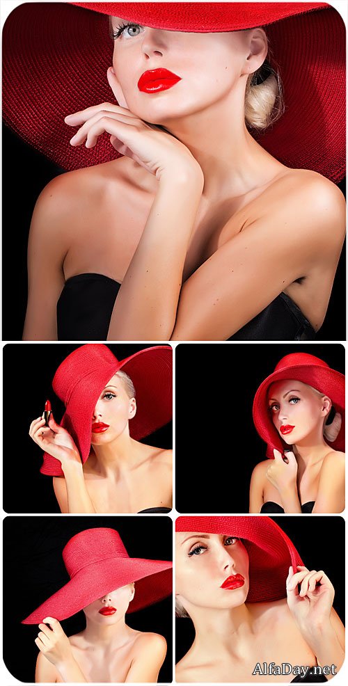������� � ������� ����� / Girl in a red hat - Stock Photo