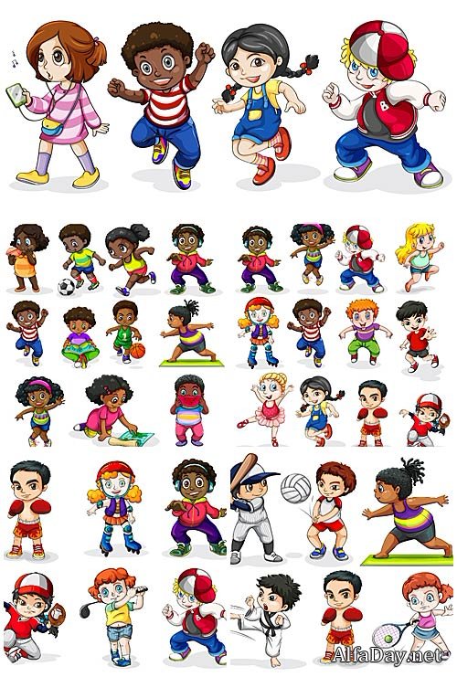���� � �������, �������� � ������� ������ ����� ���� / Vector children, boys and girls around the world