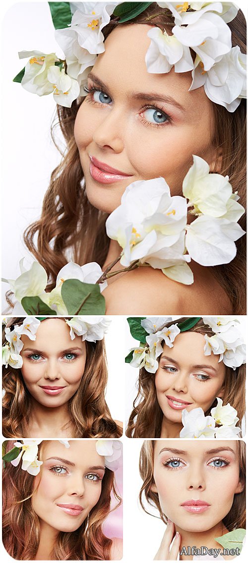 ������� � ������� ������� / Girl with jasmine flowers - Stock Photo