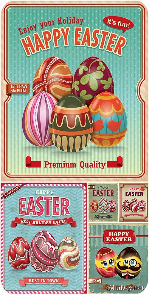�����, ��������� ���������� ���� � ������� / Easter, vintage easter eggs vector