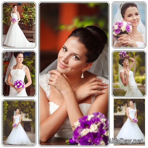 Beautiful Bride in wedding day outdoors, vintage grain - stock photo