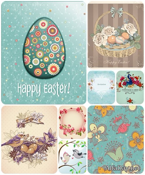 Set of spring and easter vintage elements, 23  - vector stock