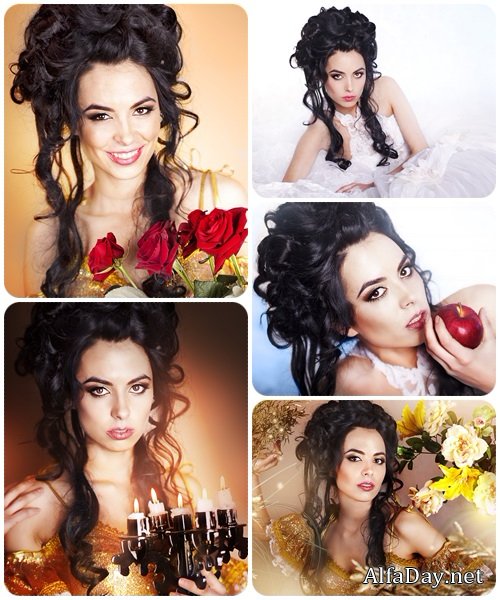 Beautiful spring girl with flowers in the hair - stock photo