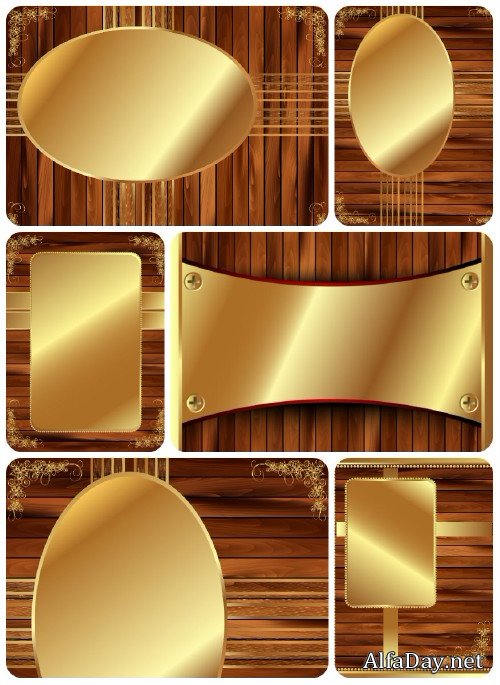 Wooden background with golden elements, vector / Wooden background with golden elements