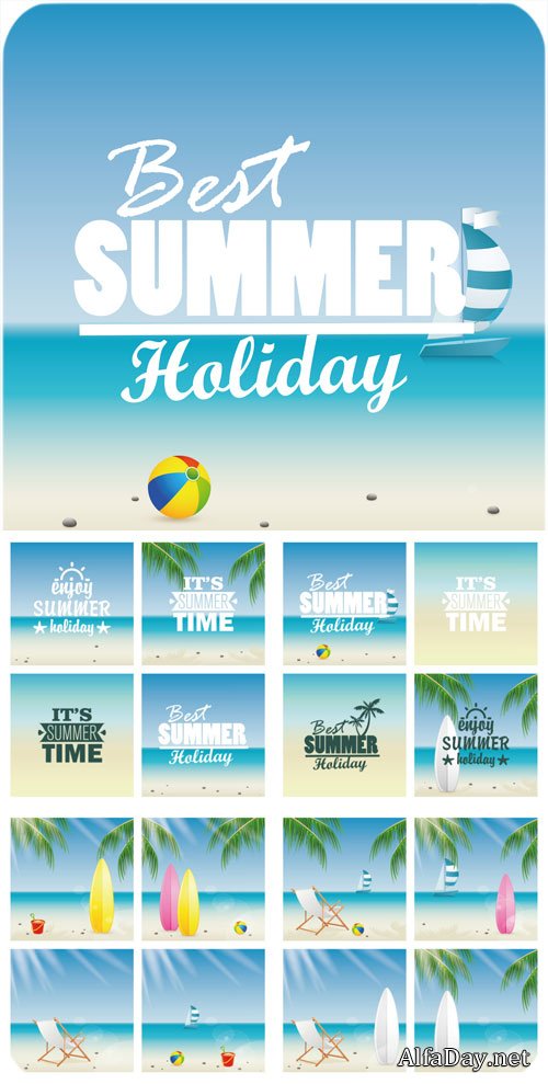 ������� ������� � �������, ���� � ������ / Seascapes vector, sea and palm trees